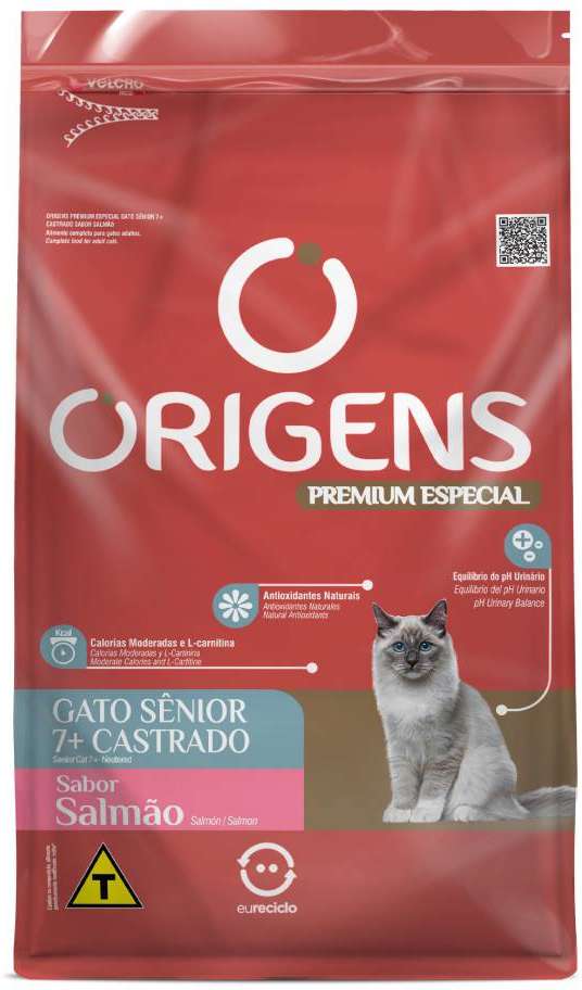 Origens para Gatos Castrados Sênior Sabor Salmão 1kg