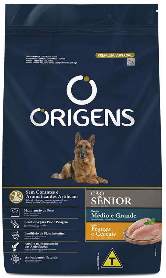 Origens para Cães Sênior Raças Médias e Grandes Sabor Frango 15kg