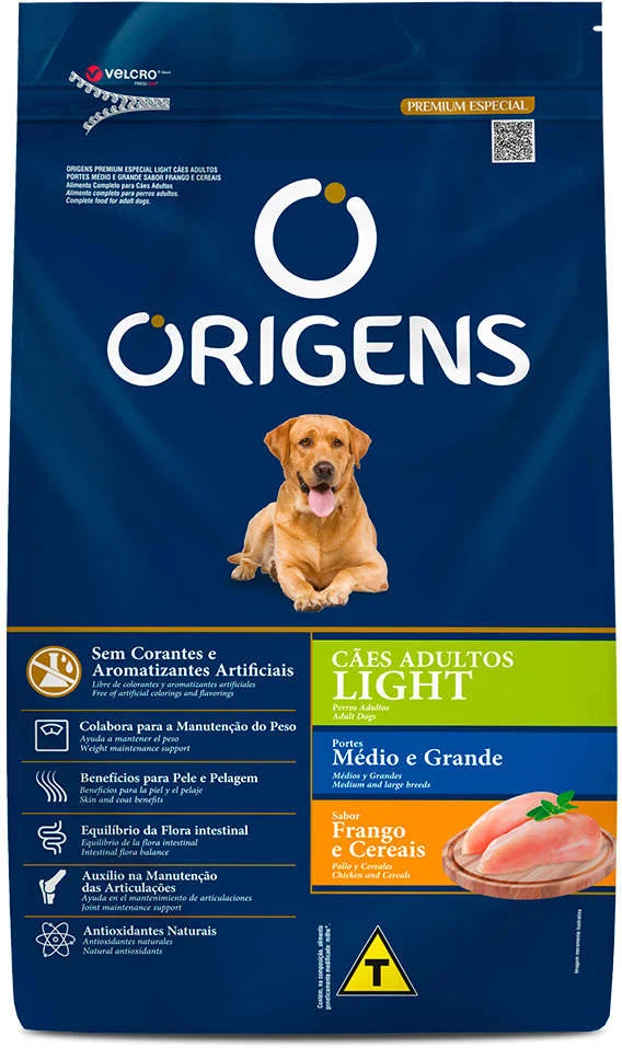 Origens para Cães Light Raças Médias e Grandes Sabor Frango 15kg