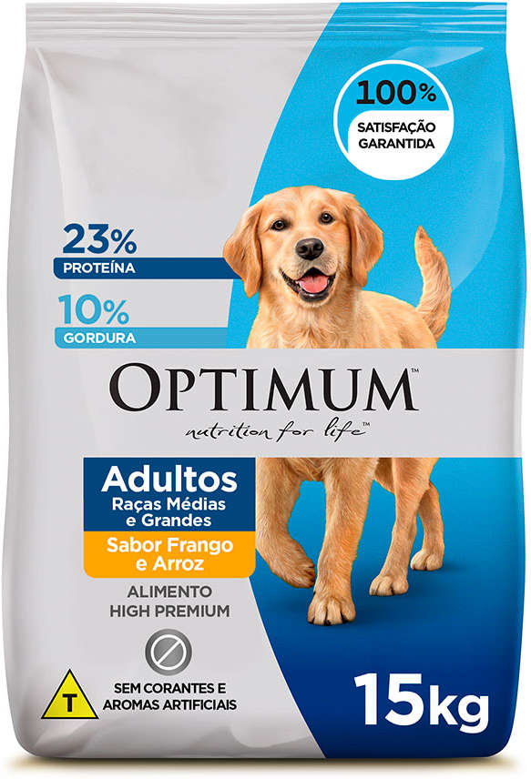 Optimum para Cães Adultos Raças Médias e Grandes Sabor Frango e Arroz 15kg