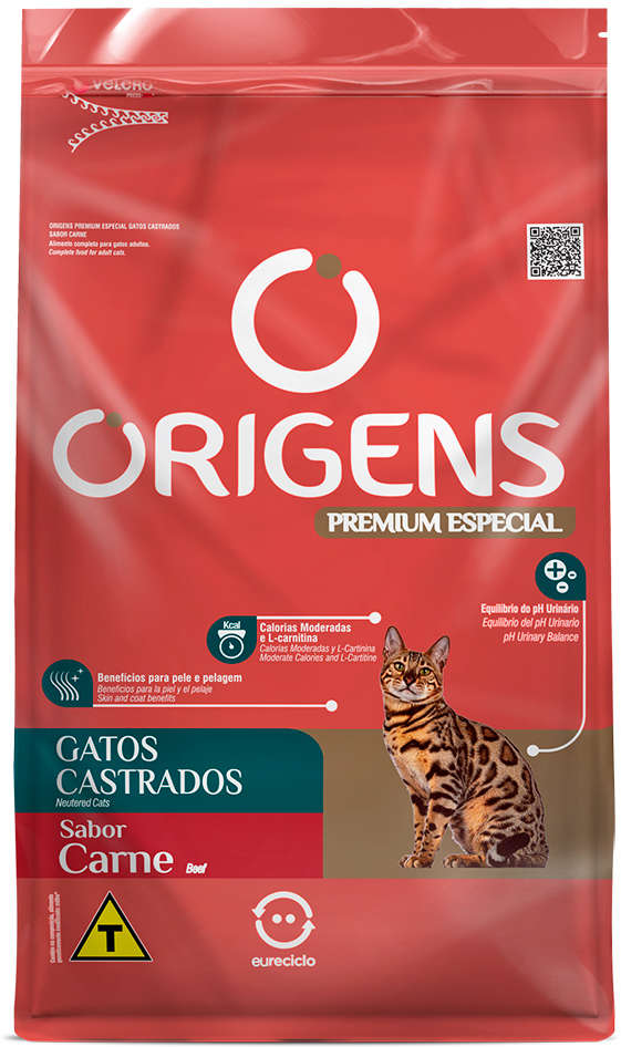 Origens para Gatos Castrado Sabor Carne 1kg