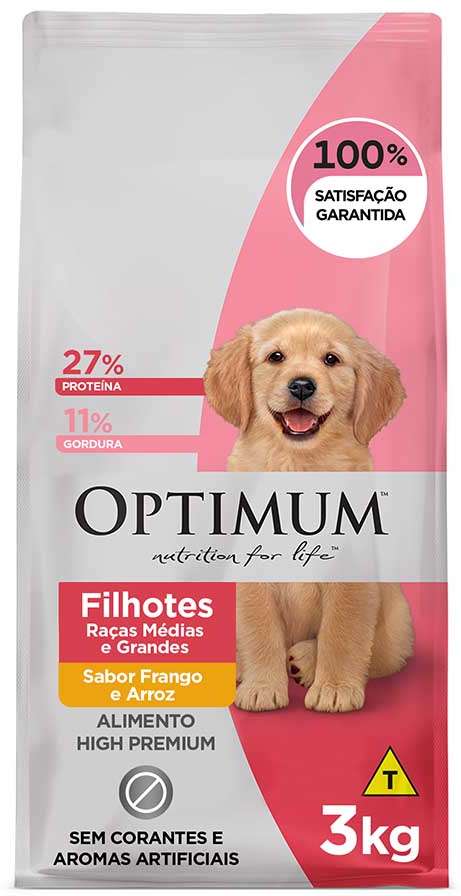 Optimum para Cães Filhotes Raças Médias e Grandes Sabor Frango e Arroz 3kg